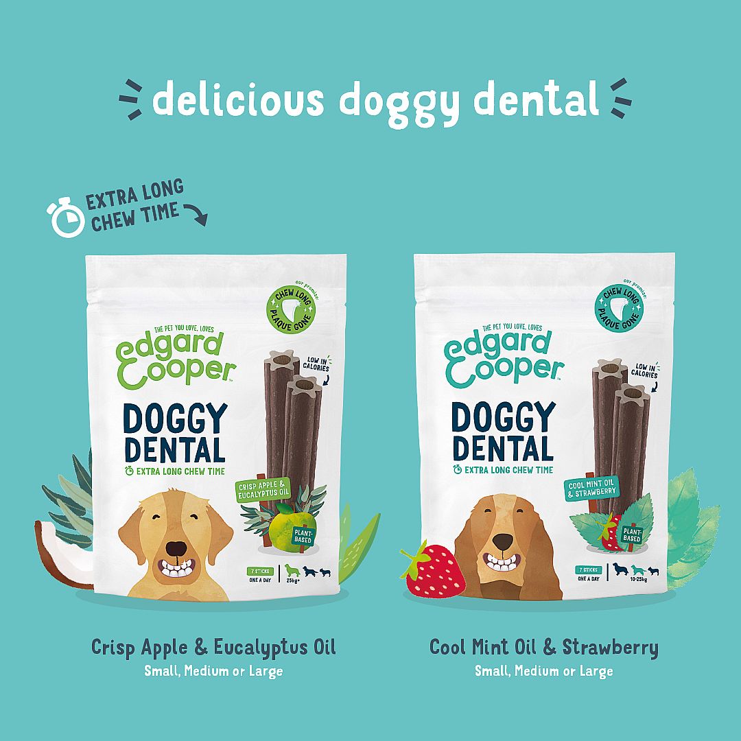 Edgard & Cooper Doggy Dental Sticks Hondensnack - Muntolie en Aardbei