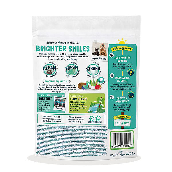 Edgard & Cooper Doggy Dental Sticks Hondensnack - Muntolie en Aardbei